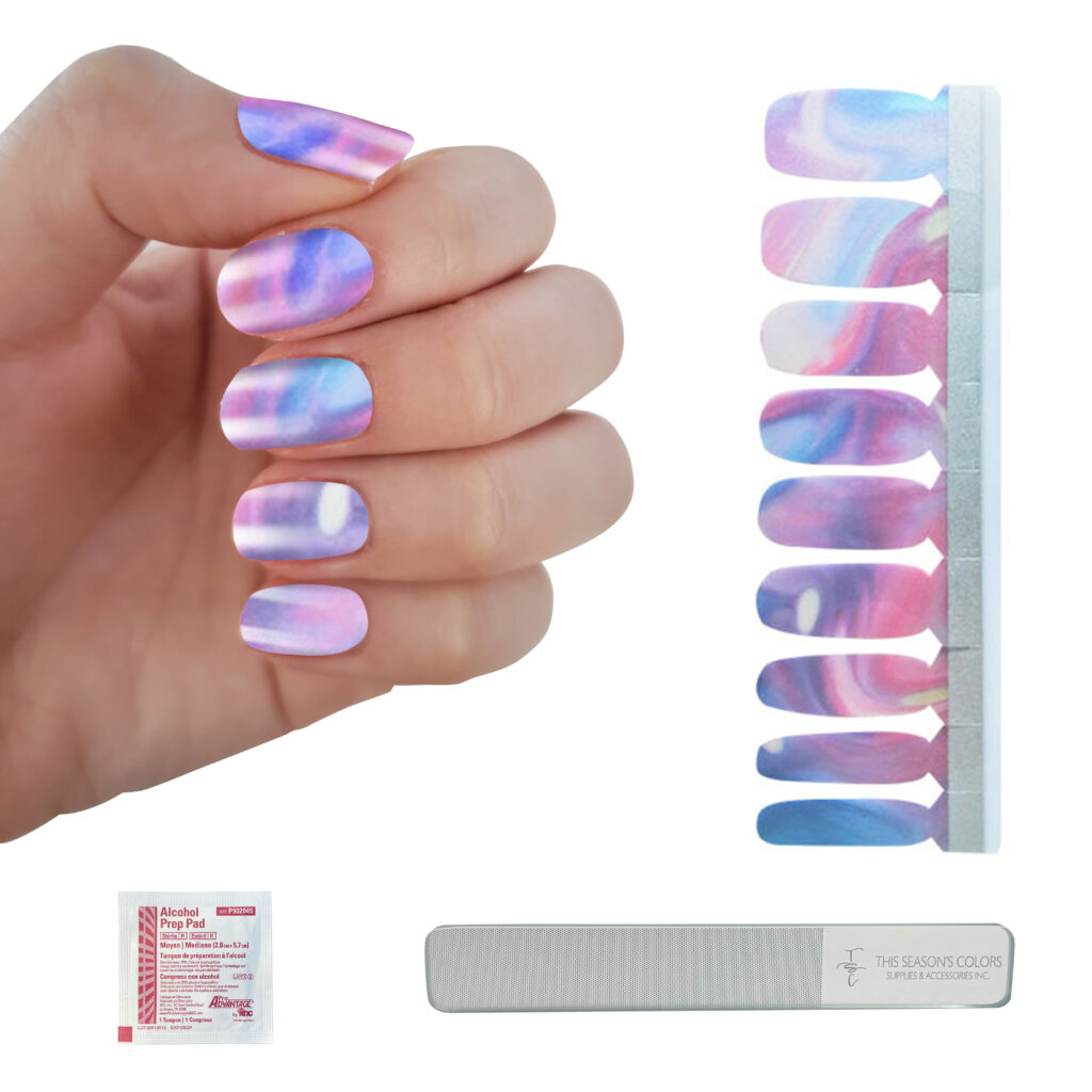 marbled pink and blue nail polish strips - summer nail polish 