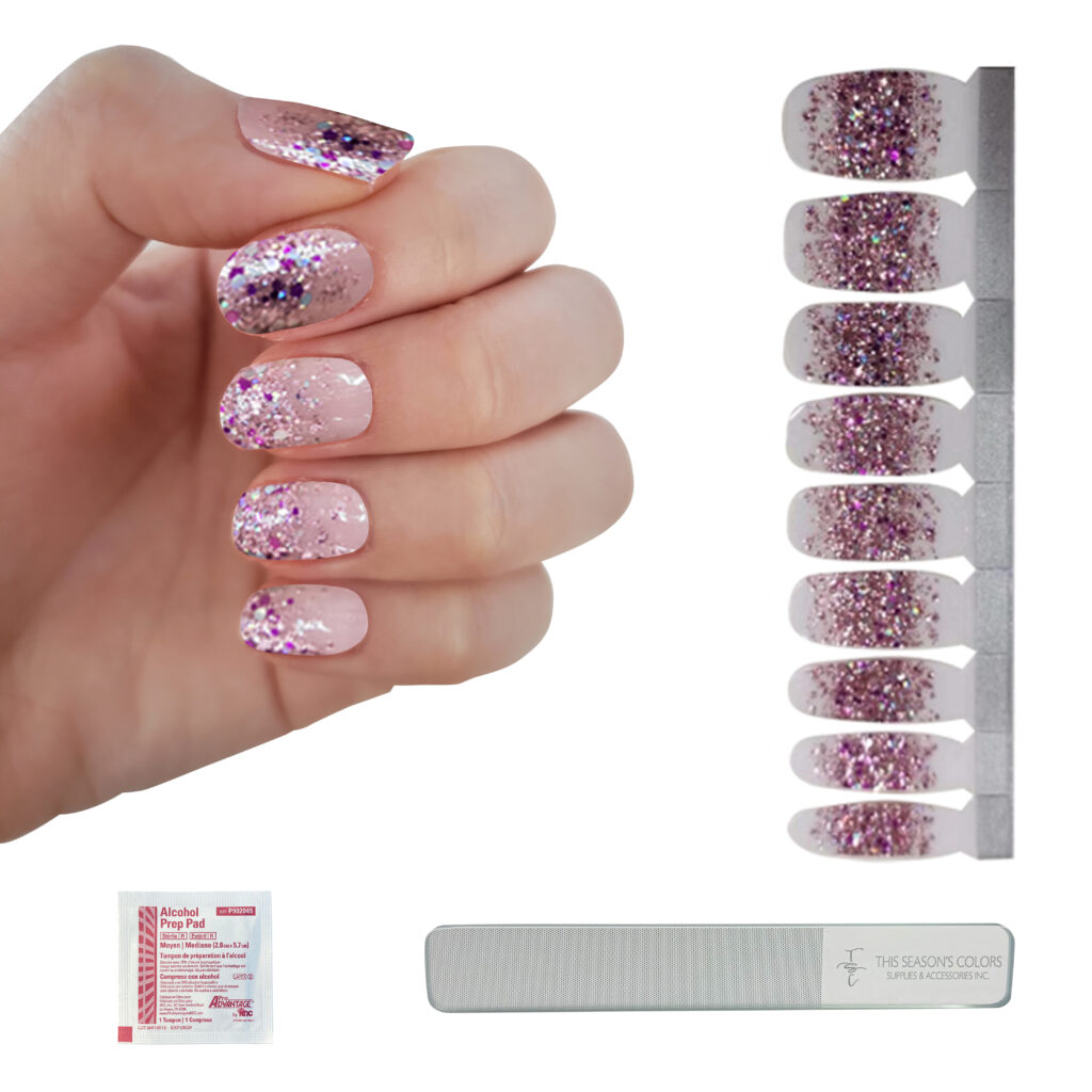 glitter pink nail polish strips - summer trends 2021
